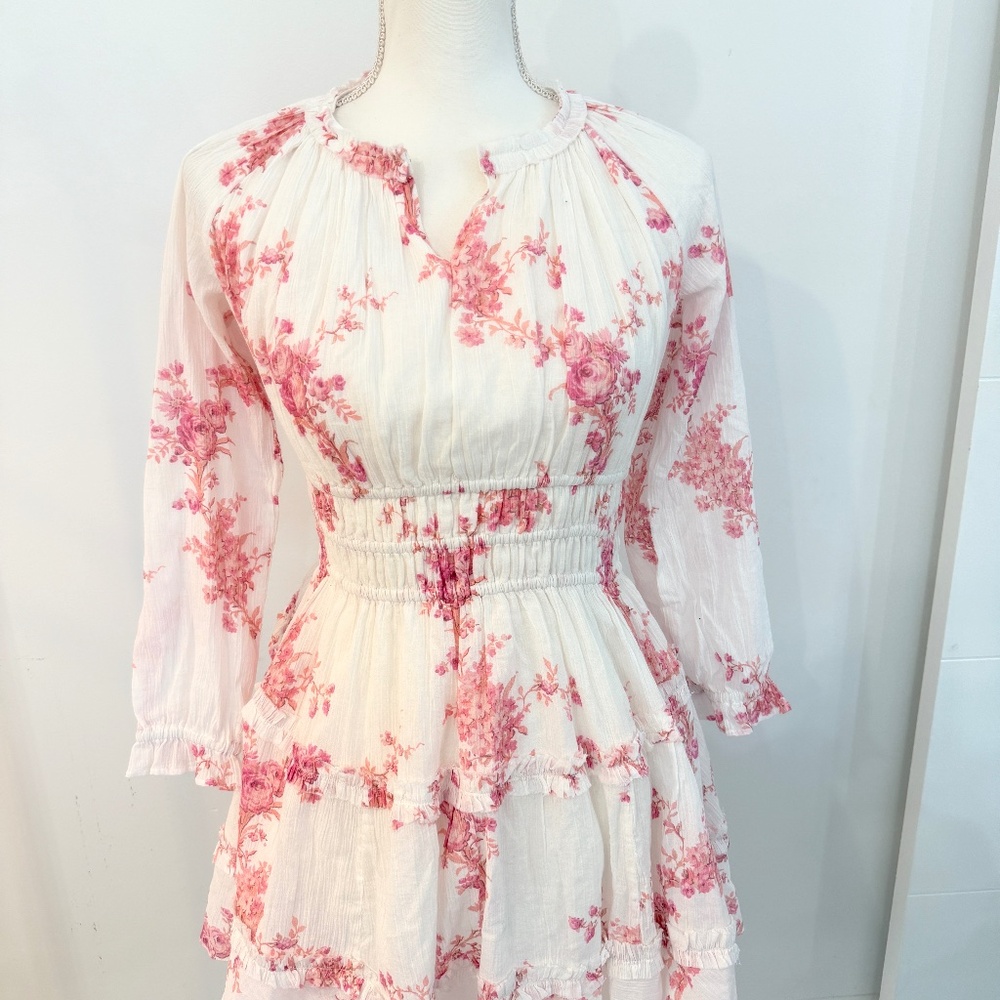LoveShackFancy Mellni Floral Mini Dress Pink & White - Picture 4 of 12